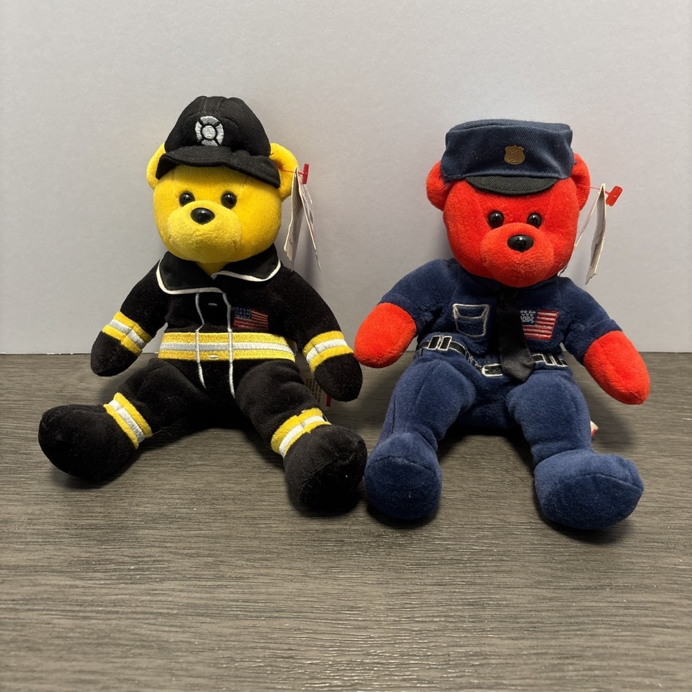 Vtg Team Bears Unity American Courage Police Dept‎ And Firefighters Bears Toy 7"